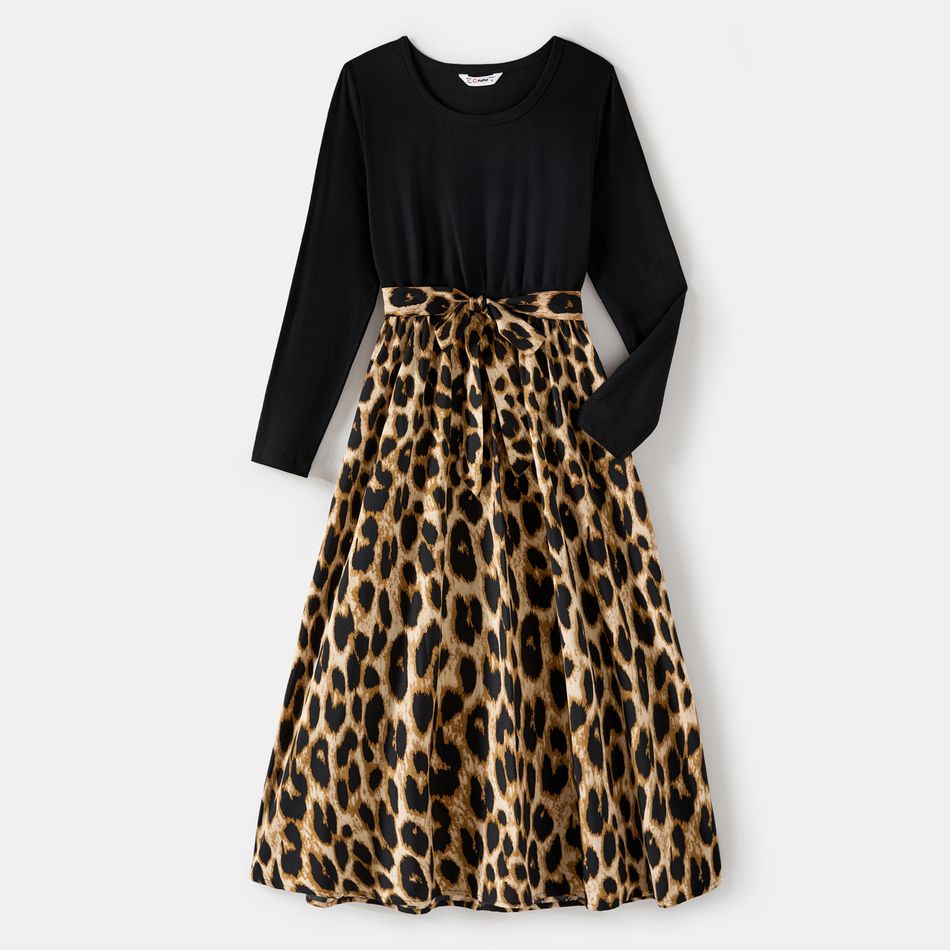Family Matching Black Leopard Spliced Dresses and Long-sleeve Colorblock Sweatshirts Sets ColorBlock big image 2