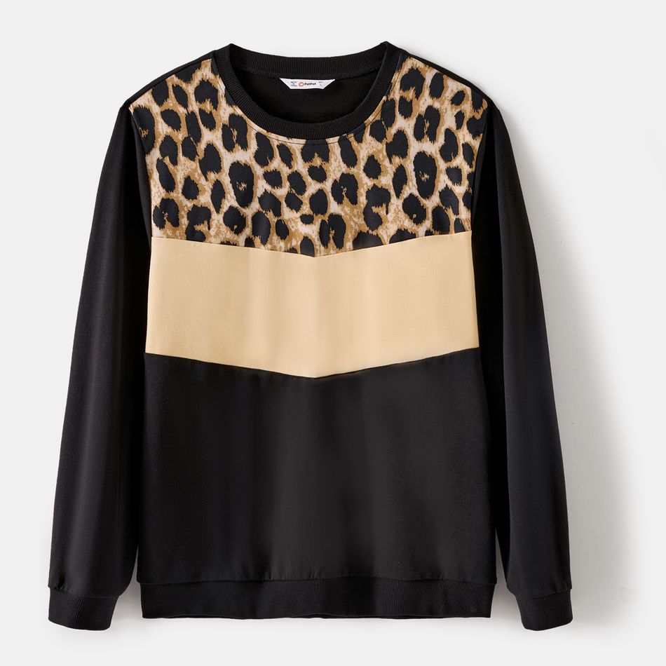 Family Matching Black Leopard Spliced Dresses and Long-sleeve Colorblock Sweatshirts Sets ColorBlock big image 13