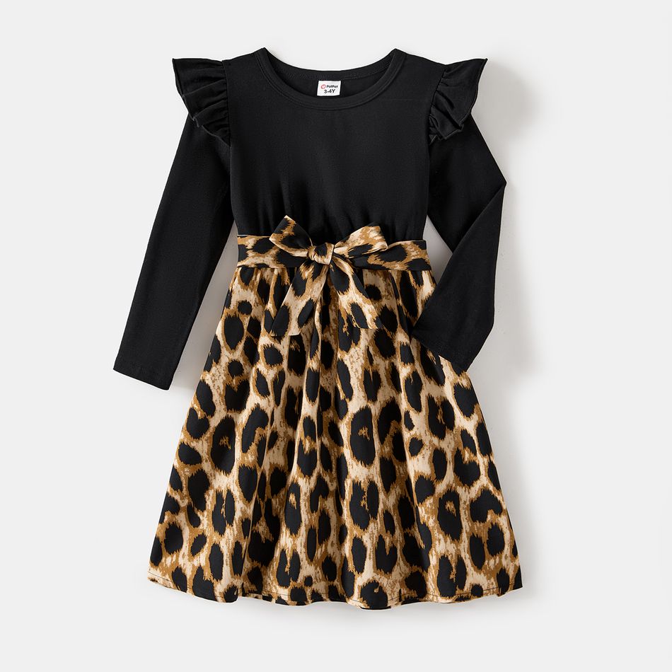 Family Matching Black Leopard Spliced Dresses and Long-sleeve Colorblock Sweatshirts Sets ColorBlock big image 6