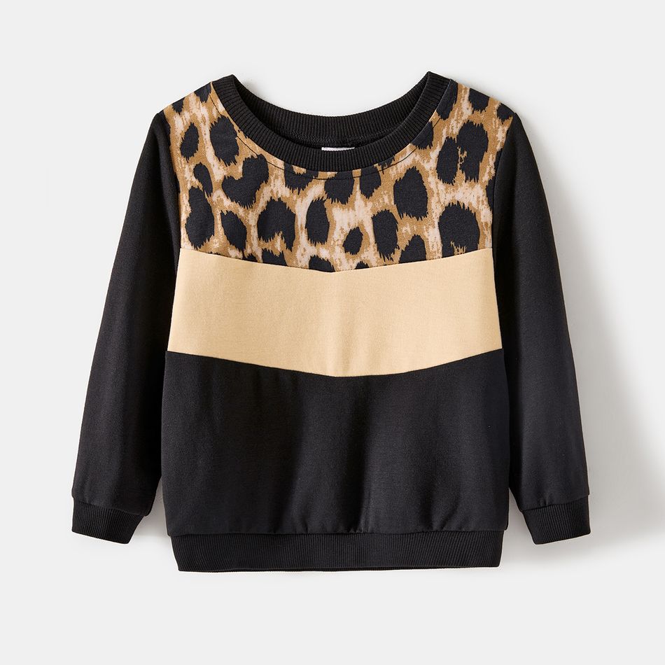 Family Matching Black Leopard Spliced Dresses and Long-sleeve Colorblock Sweatshirts Sets ColorBlock big image 16