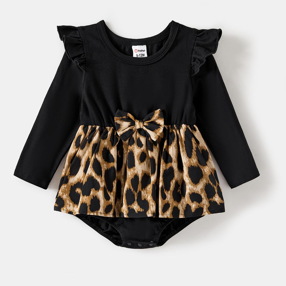 Family Matching Black Leopard Spliced Dresses and Long-sleeve Colorblock Sweatshirts Sets ColorBlock big image 9