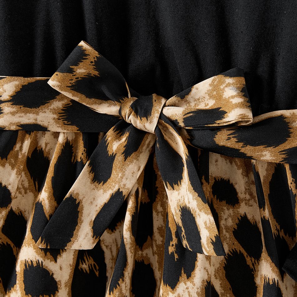 Family Matching Black Leopard Spliced Dresses and Long-sleeve Colorblock Sweatshirts Sets ColorBlock big image 4