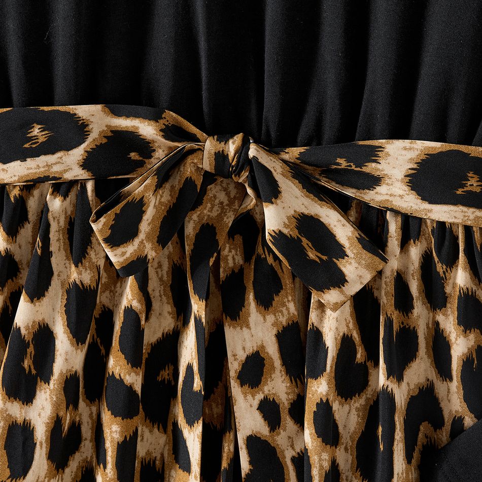 Family Matching Black Leopard Spliced Dresses and Long-sleeve Colorblock Sweatshirts Sets ColorBlock big image 7