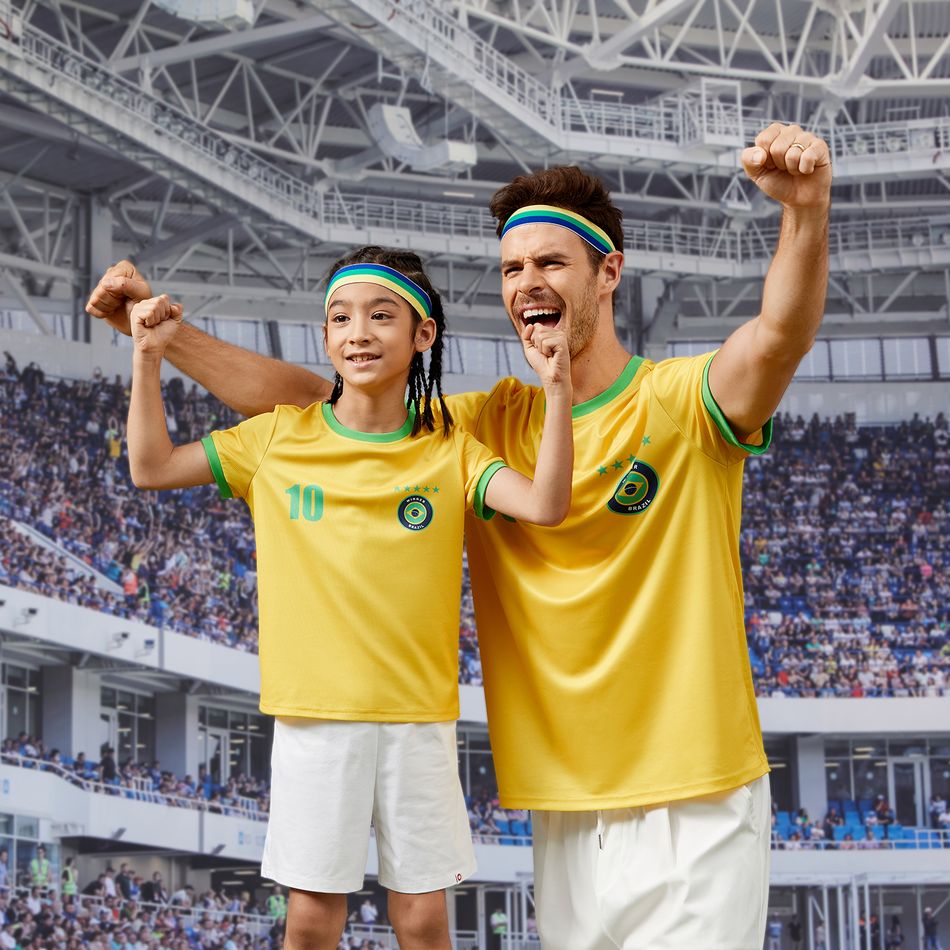 Family Matching Short-sleeve Graphic Yellow Soccer T-shirts (Brazil) Yellow big image 5
