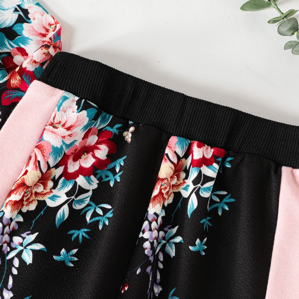 2pcs Toddler Girl Sweet Floral Letter Print Sweatshirt and Pants Set Black
