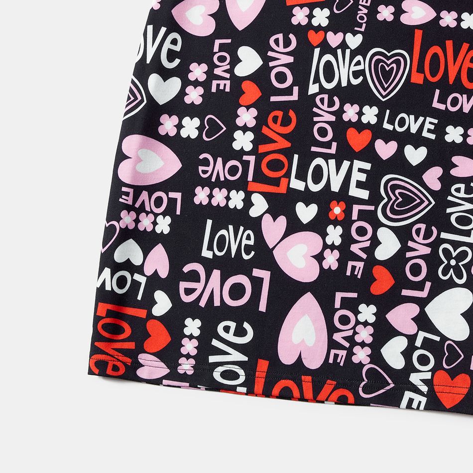 Valentine's Day Mommy and Me Allover Heart & Letter Print Short-sleeve Bodycon Dress or Mesh Dress Black big image 5