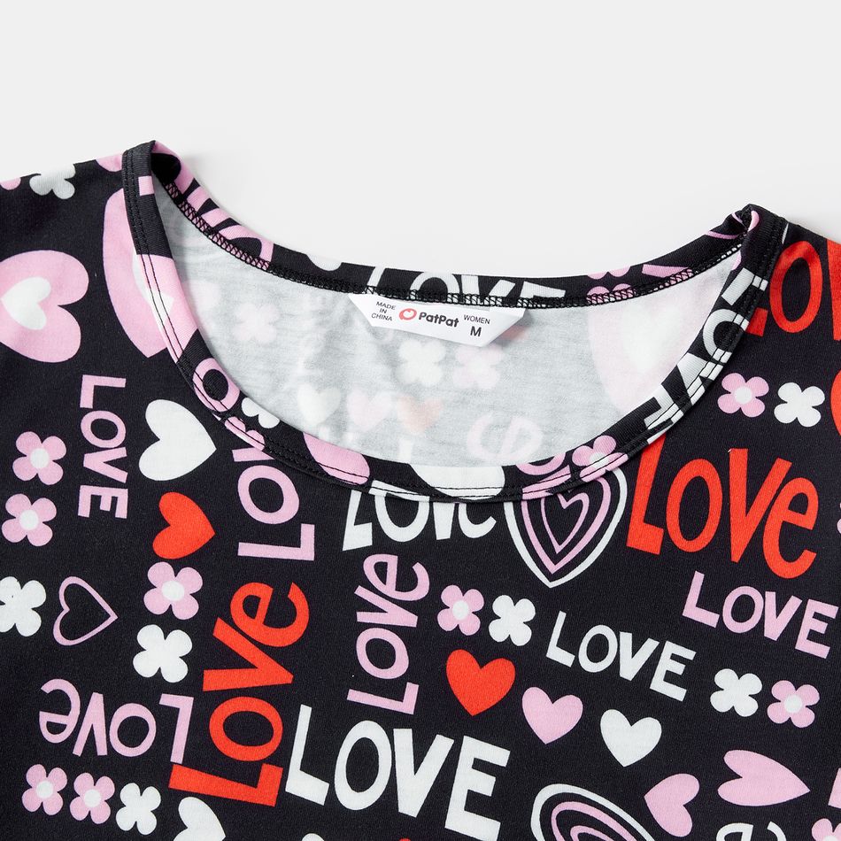Valentine's Day Mommy and Me Allover Heart & Letter Print Short-sleeve Bodycon Dress or Mesh Dress Black big image 3