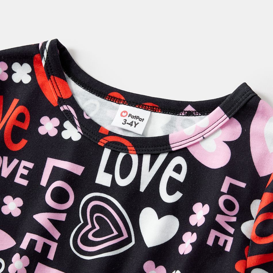 Valentine's Day Mommy and Me Allover Heart & Letter Print Short-sleeve Bodycon Dress or Mesh Dress Black big image 7