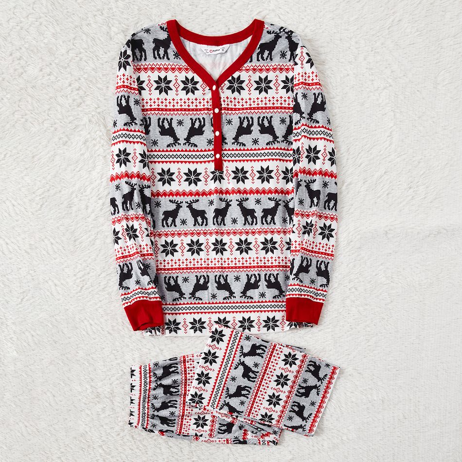 Christmas Family Matching Allover Deer & Snowflake Print Long-sleeve Pajamas Sets (Flame Resistant) MiddleAsh big image 9