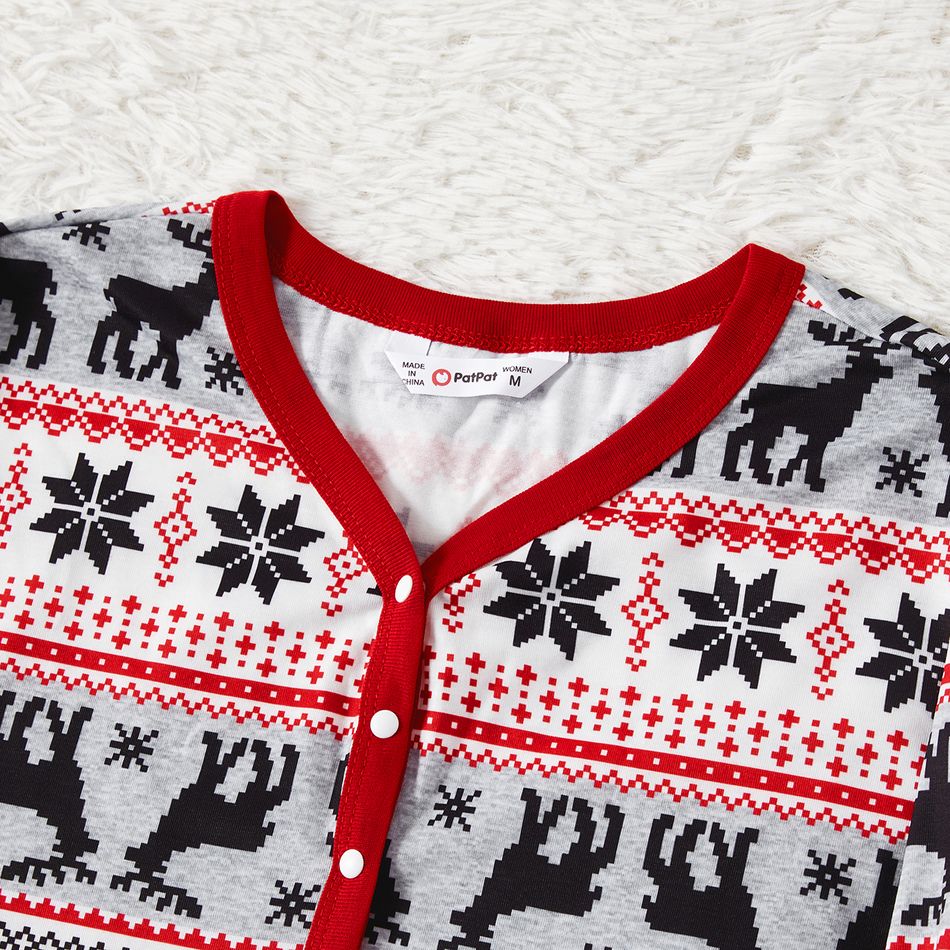 Christmas Family Matching Allover Deer & Snowflake Print Long-sleeve Pajamas Sets (Flame Resistant) MiddleAsh big image 10