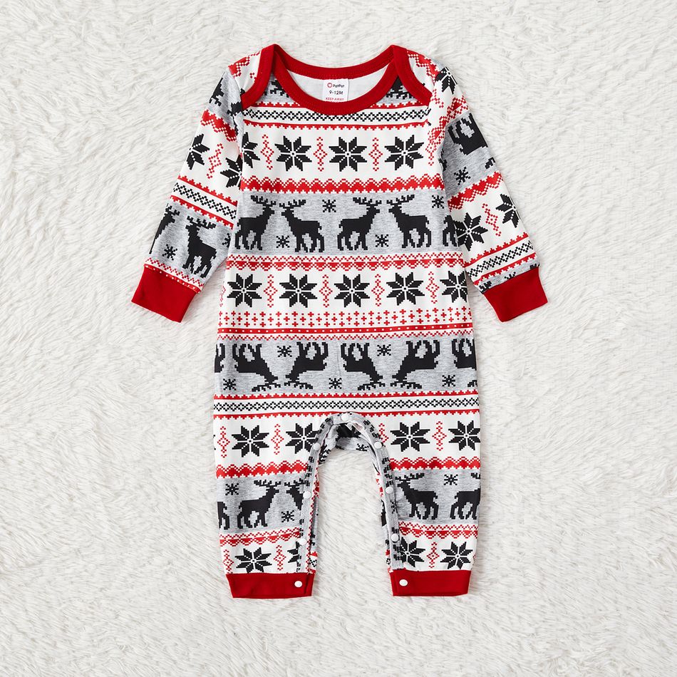 Christmas Family Matching Allover Deer & Snowflake Print Long-sleeve Pajamas Sets (Flame Resistant) MiddleAsh big image 15