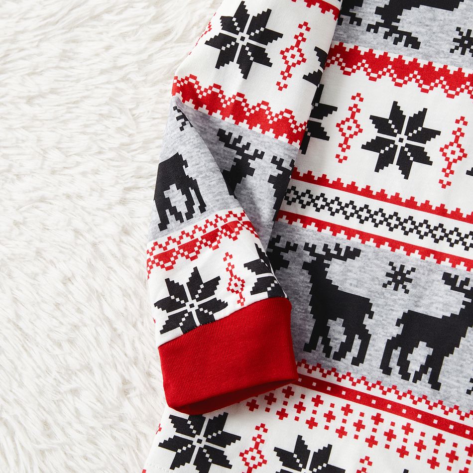 Christmas Family Matching Allover Deer & Snowflake Print Long-sleeve Pajamas Sets (Flame Resistant) MiddleAsh big image 11