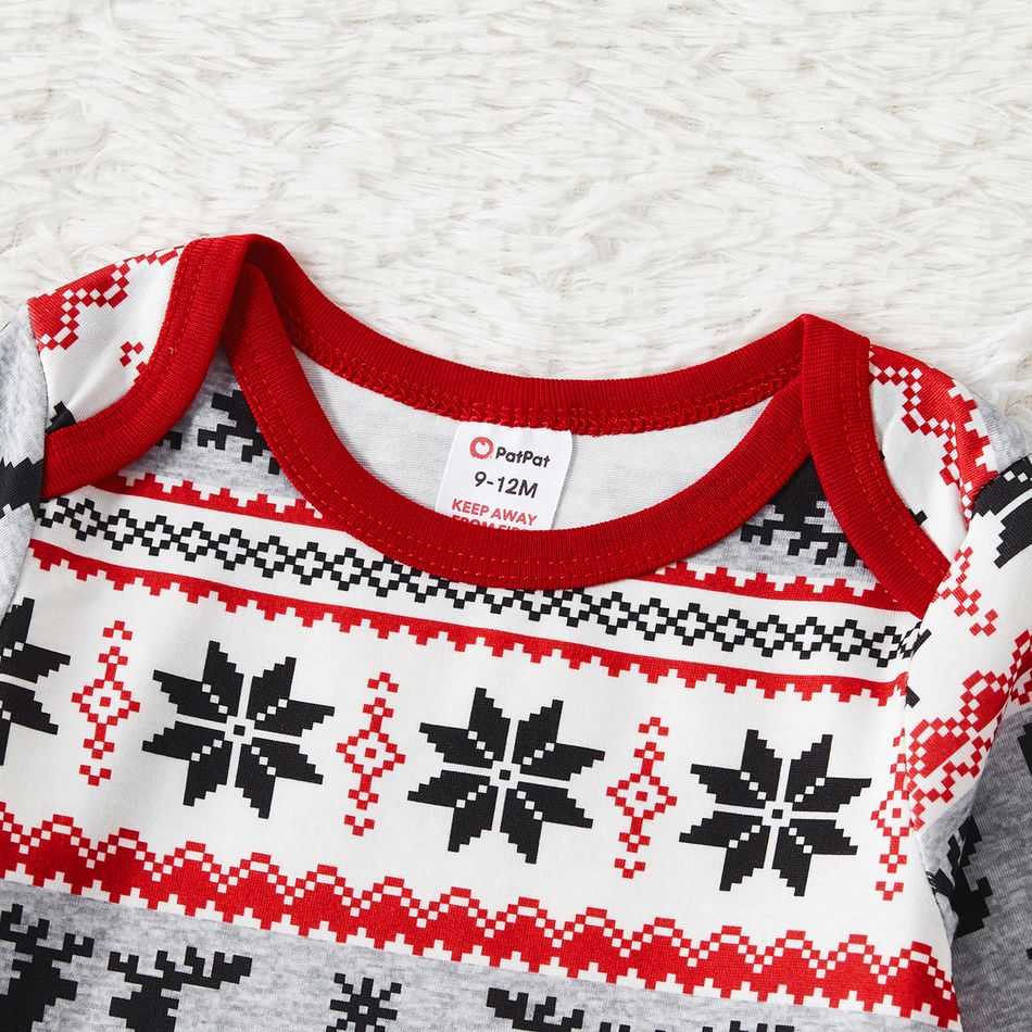 Christmas Family Matching Allover Deer & Snowflake Print Long-sleeve Pajamas Sets (Flame Resistant) MiddleAsh