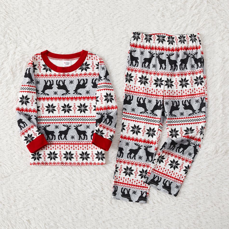 Christmas Family Matching Allover Deer & Snowflake Print Long-sleeve Pajamas Sets (Flame Resistant) MiddleAsh big image 12