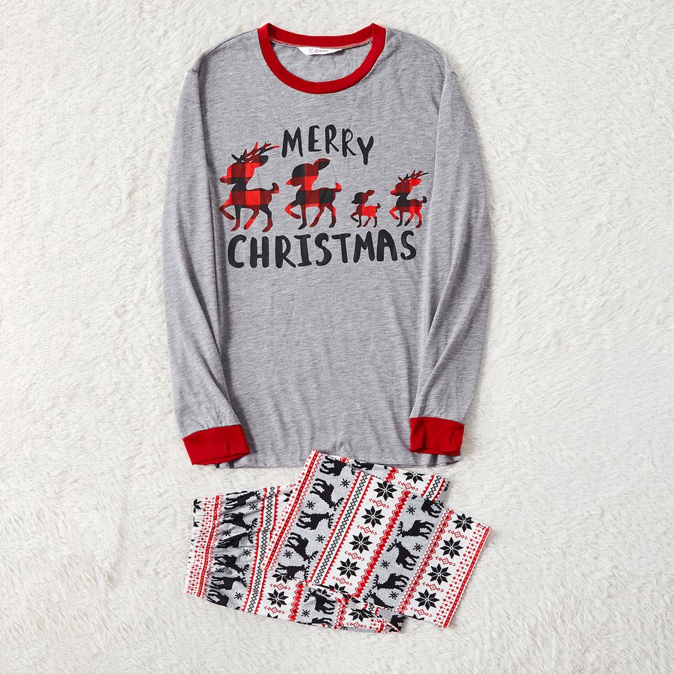 Christmas Family Matching Allover Deer & Snowflake Print Long-sleeve Pajamas Sets (Flame Resistant) MiddleAsh big image 5