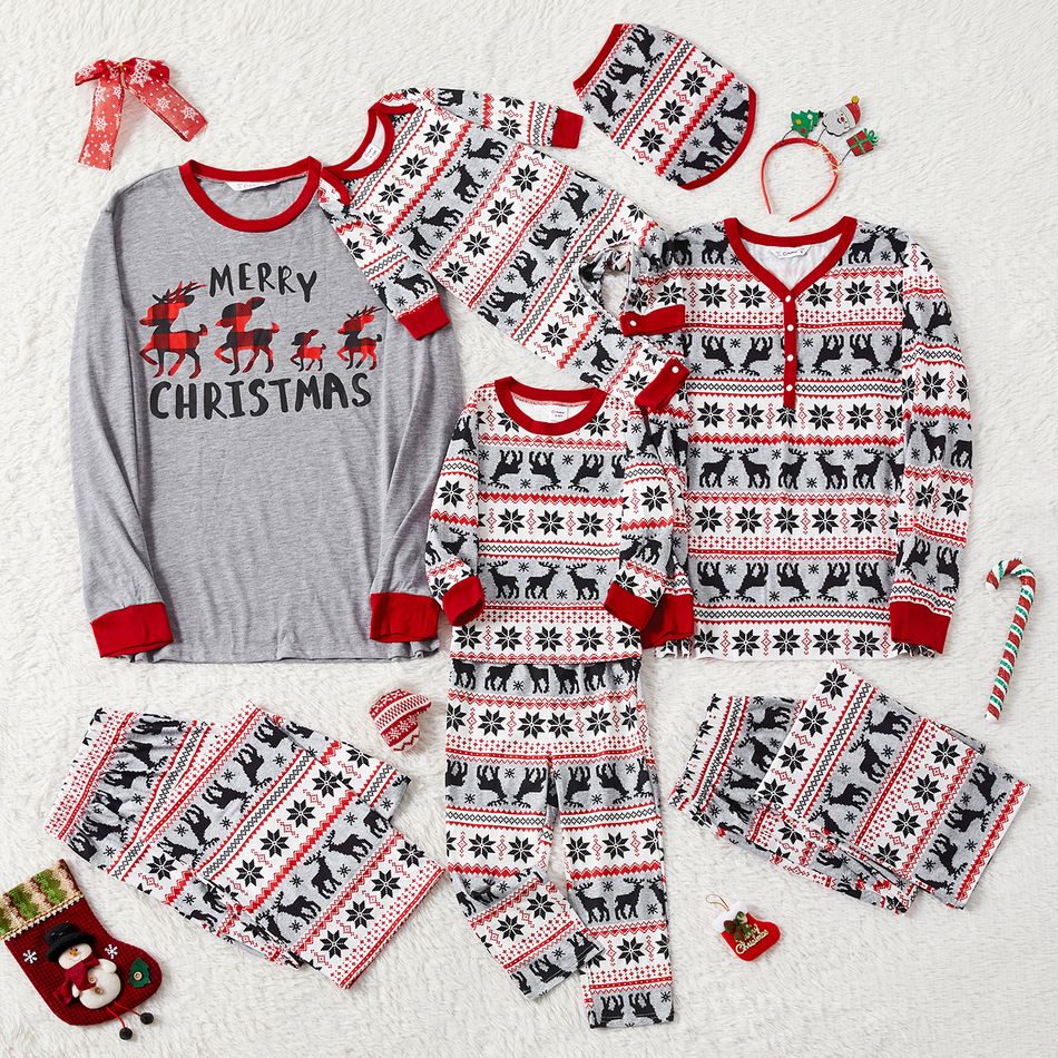 Christmas Family Matching Allover Deer & Snowflake Print Long-sleeve Pajamas Sets (Flame Resistant) MiddleAsh big image 4