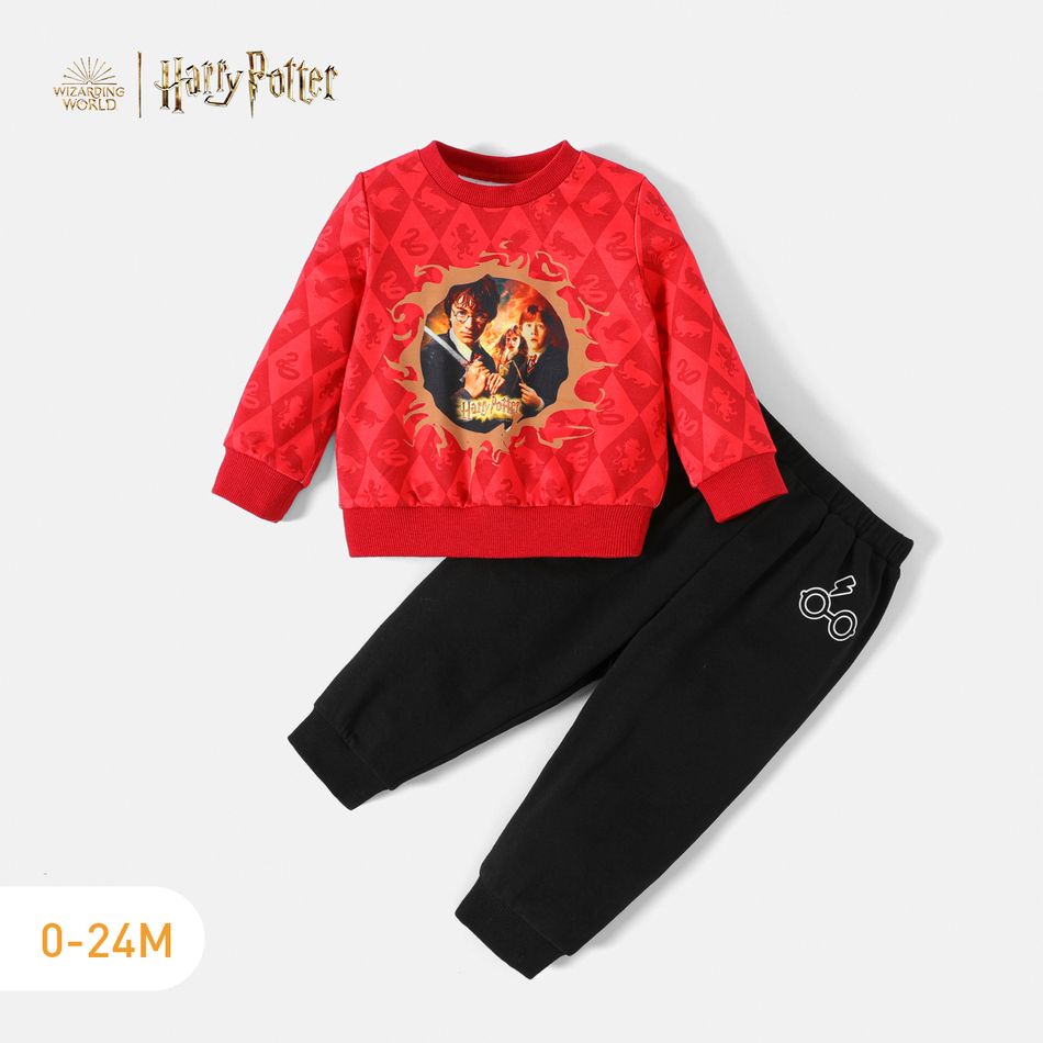 Harry Potter 2pcs Baby Boy/Girl Long-sleeve Graphic Sweatshirt and Sweatpants Set Burgundy big image 1