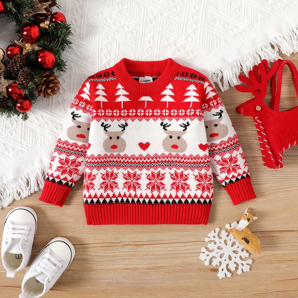 Christmas Baby Boy/Girl Allover Pattern Long-sleeve Knitted Sweater Red big image 1