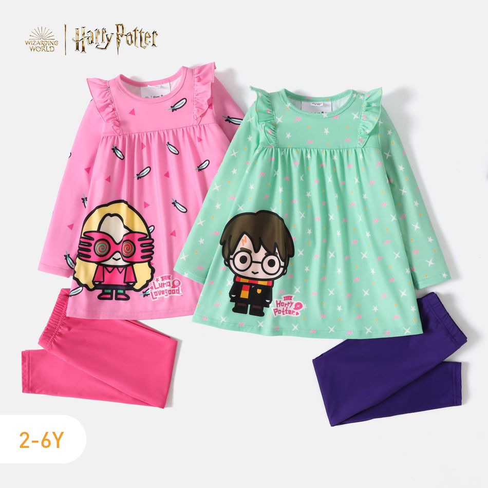 Harry Potter 2pcs Toddler Girl Ruffled Long-sleeve Tee and Elasticized Leggings Set Pink big image 2