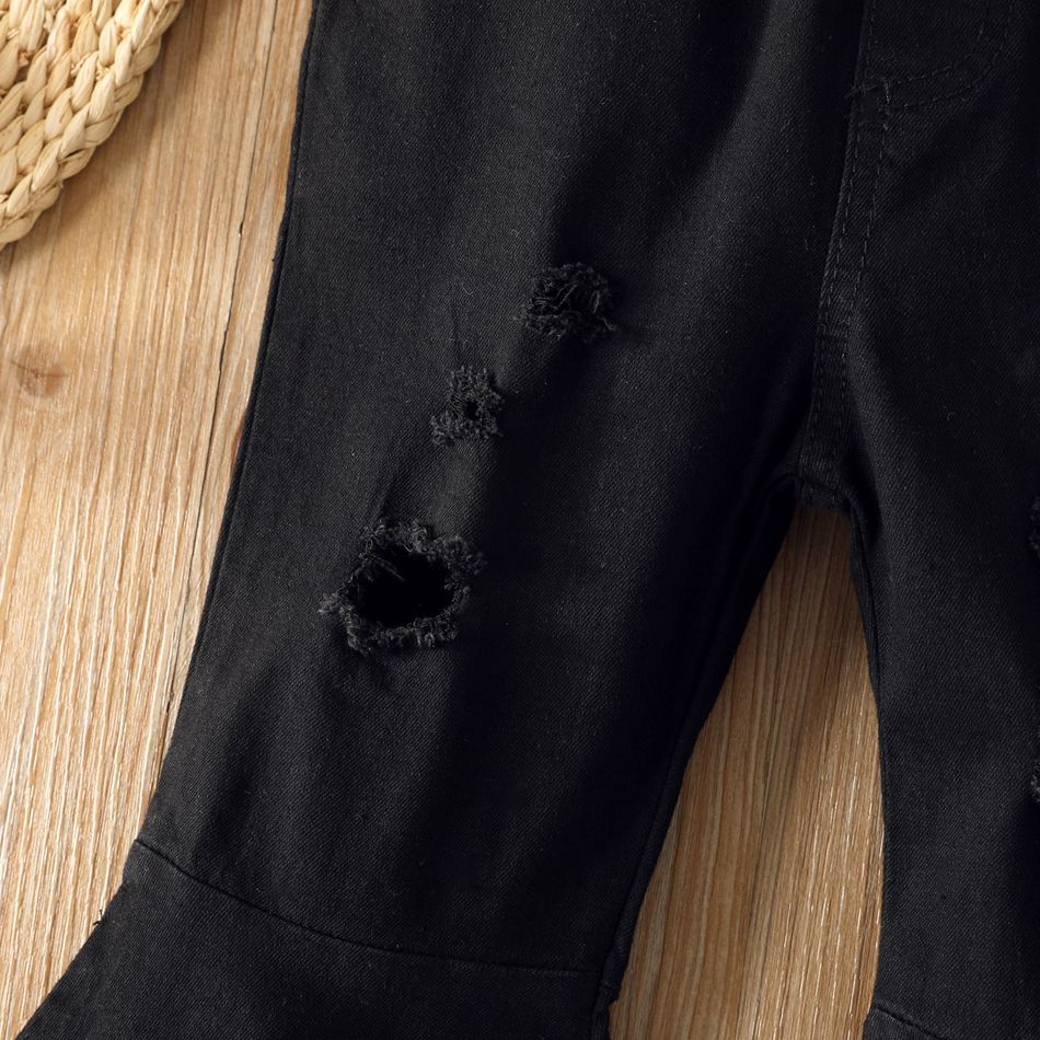 Toddler Girl Trendy Ripped Denim Flared Jeans Black big image 4