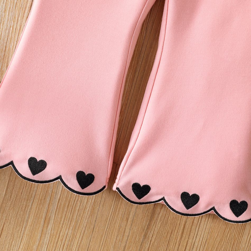 Toddler Girl Heart Embroidered Elasticized Flared Pants Pink big image 4