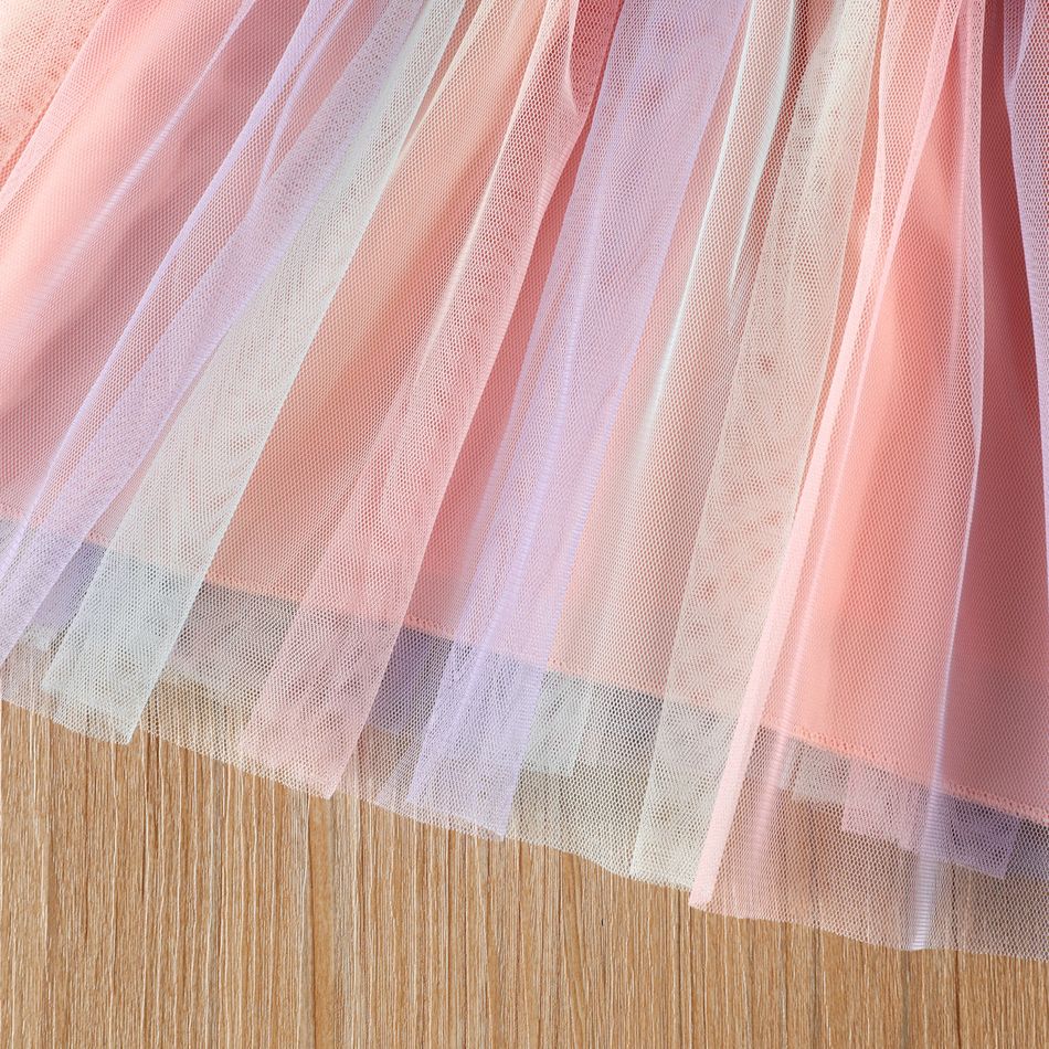 Toddler Girl Sweet Faux-two Unicorn Print Mesh Splice Dress Pink big image 3