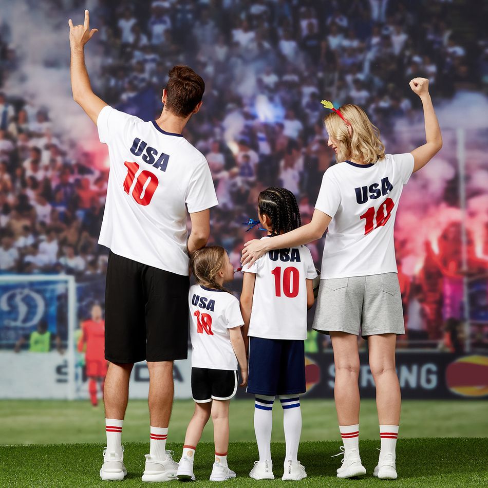 Family Matching Short-sleeve Graphic White Soccer T-shirts (USA) White big image 5