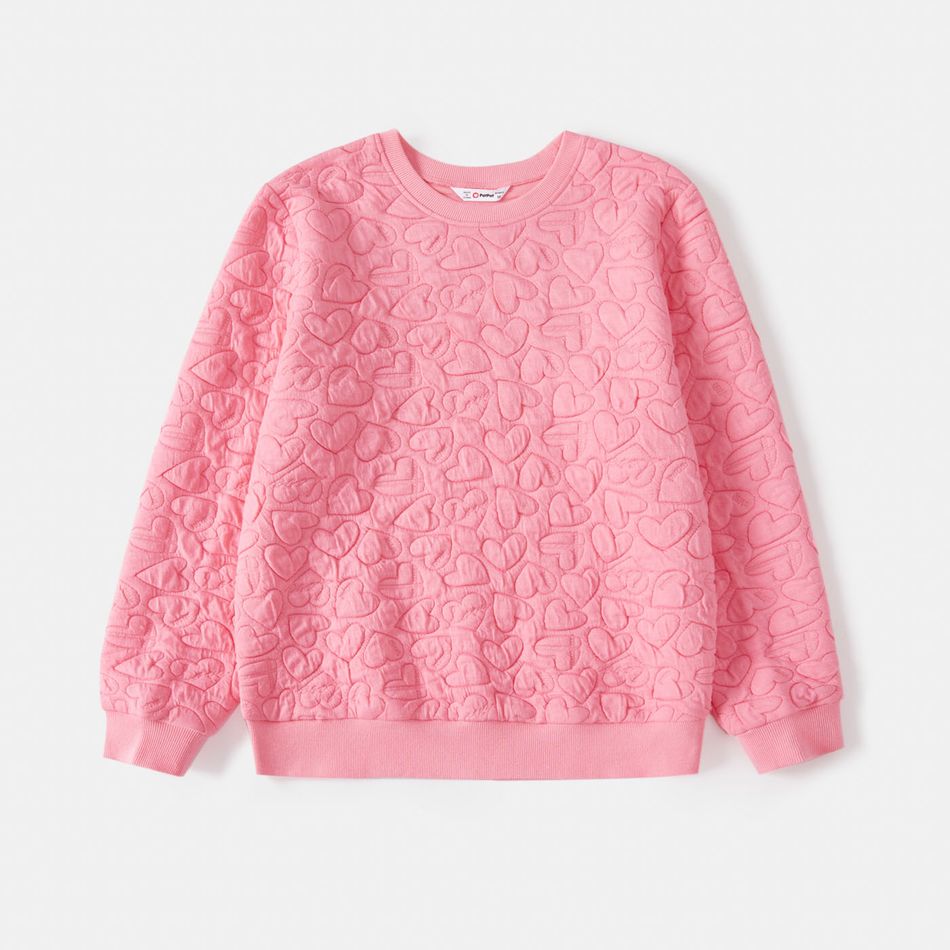 Mommy and Me Pink Heart Textured Long-sleeve Sweatshirts Pink big image 2