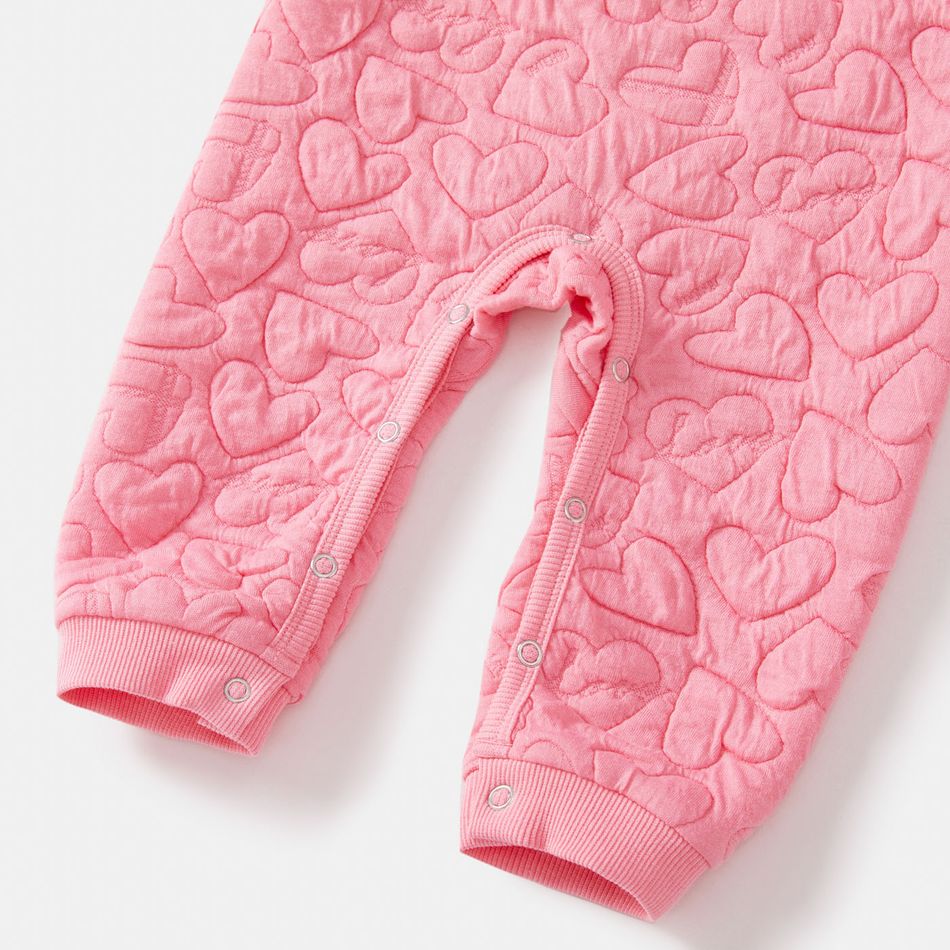 Mommy and Me Pink Heart Textured Long-sleeve Sweatshirts Pink