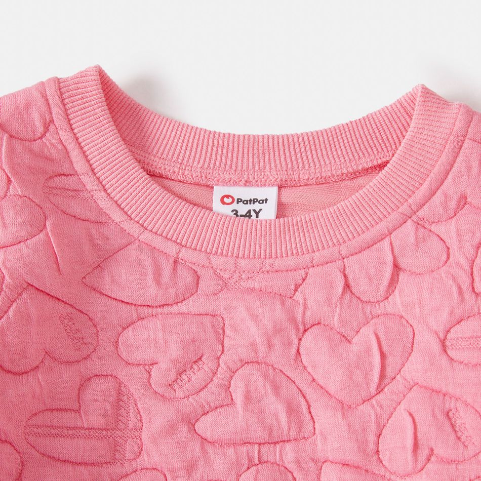 Mommy and Me Pink Heart Textured Long-sleeve Sweatshirts Pink big image 4