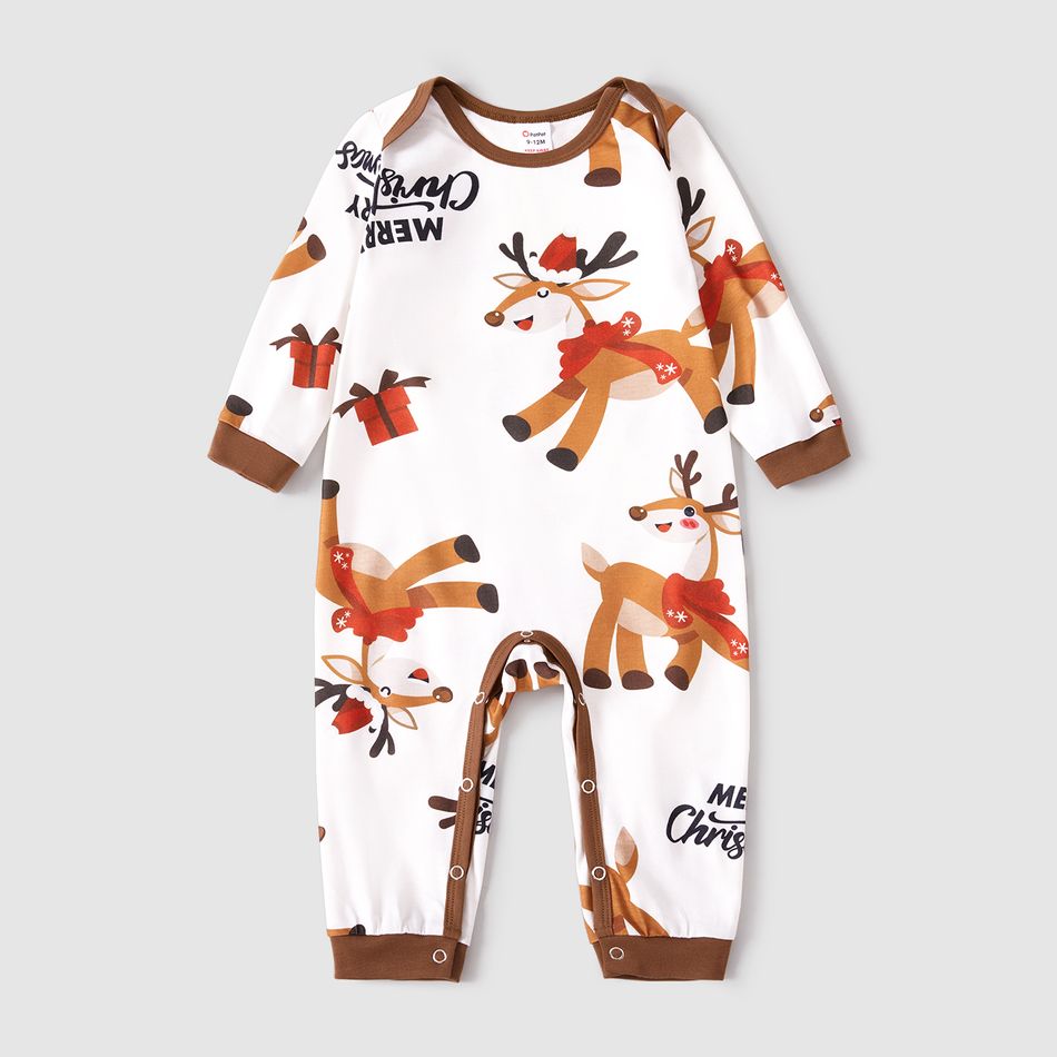 Christmas Family Matching Reindeer & Letter Print Short-sleeve Pajamas Sets (Flame Resistant) Khaki big image 9