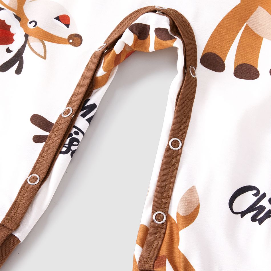 Christmas Family Matching Reindeer & Letter Print Short-sleeve Pajamas Sets (Flame Resistant) Khaki big image 11