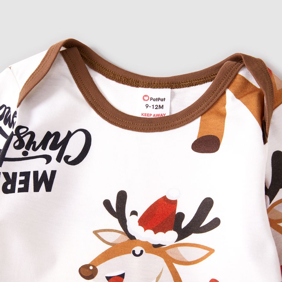Christmas Family Matching Reindeer & Letter Print Short-sleeve Pajamas Sets (Flame Resistant) Khaki big image 10