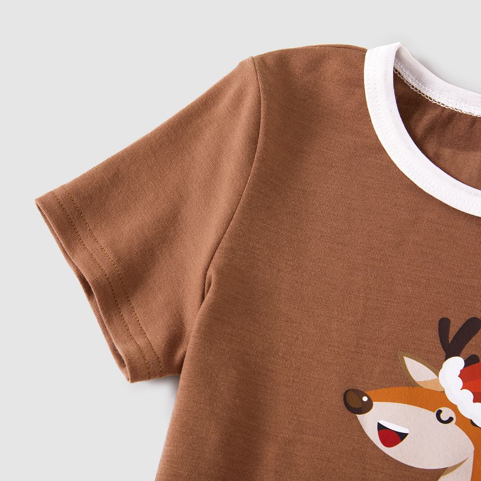 Christmas Family Matching Reindeer & Letter Print Short-sleeve Pajamas Sets (Flame Resistant) Khaki big image 5