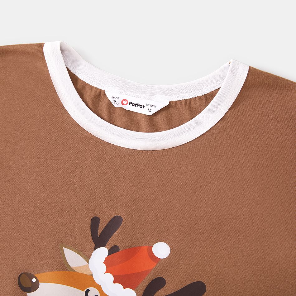 Christmas Family Matching Reindeer & Letter Print Short-sleeve Pajamas Sets (Flame Resistant) Khaki big image 3
