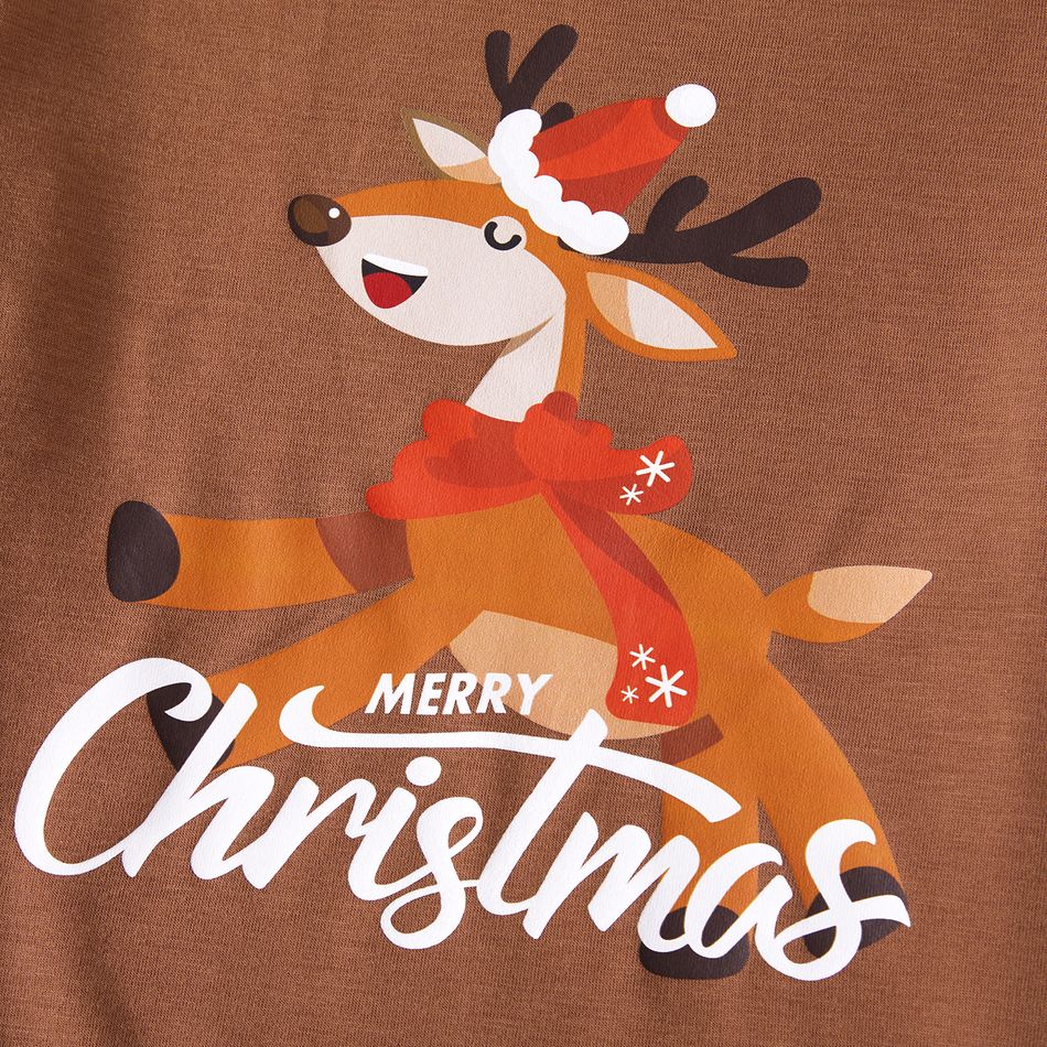 Christmas Family Matching Reindeer & Letter Print Short-sleeve Pajamas Sets (Flame Resistant) Khaki big image 4