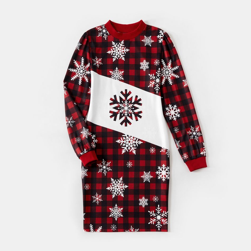 Christmas Family Matching Allover Snowflake Print Red Plaid Long-sleeve Dresses and Sweatshirts Sets REDWHITE big image 5