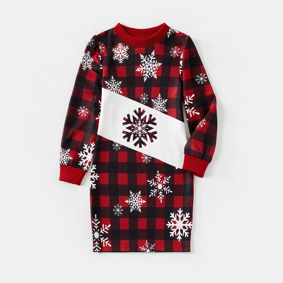 Christmas Family Matching Allover Snowflake Print Red Plaid Long-sleeve Dresses and Sweatshirts Sets REDWHITE big image 9