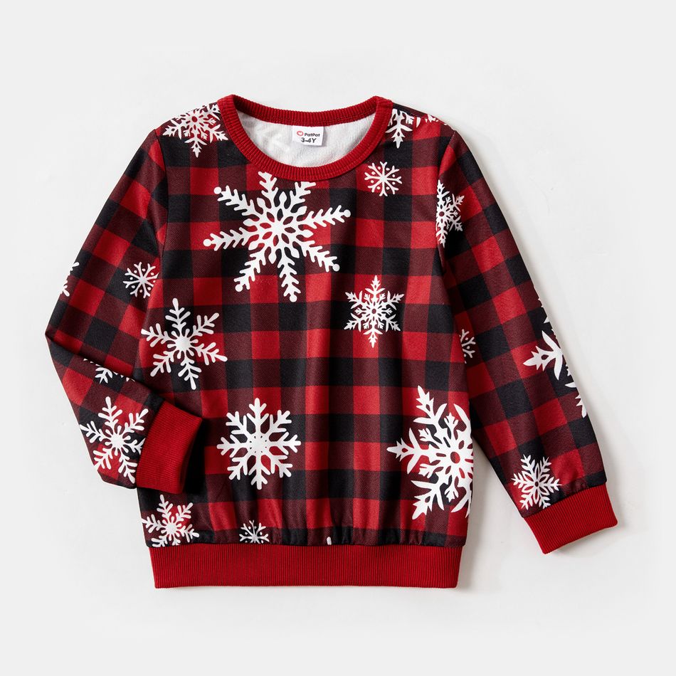 Christmas Family Matching Allover Snowflake Print Red Plaid Long-sleeve Dresses and Sweatshirts Sets REDWHITE big image 10