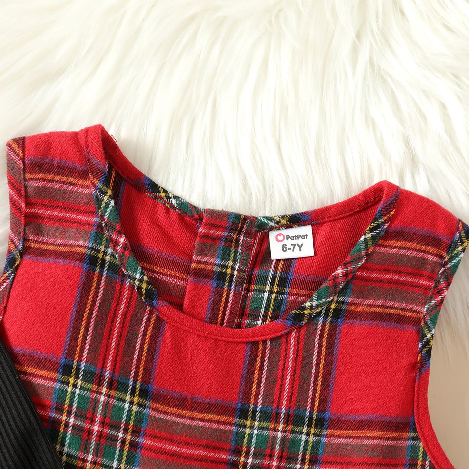 2pcs Kid Girl Red Plaid Sleeveless Dress and 3D Bowknot Design Cardigan Set Red big image 4