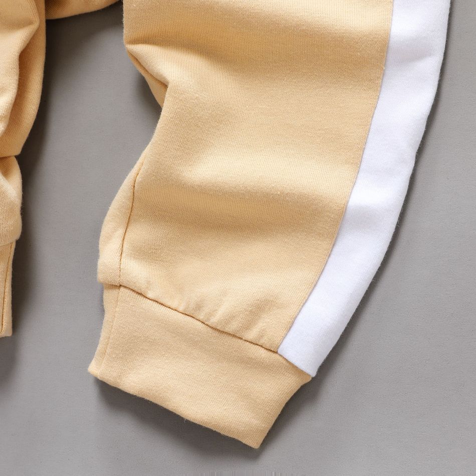 2pcs Baby Boy Letter Print Colorblock Long-sleeve Sweatshirt and Sweatpants Set Apricot big image 5