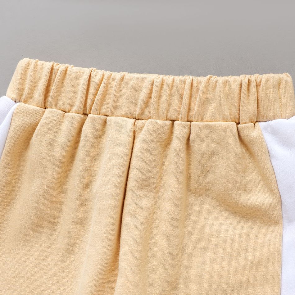2pcs Baby Boy Letter Print Colorblock Long-sleeve Sweatshirt and Sweatpants Set Apricot big image 4