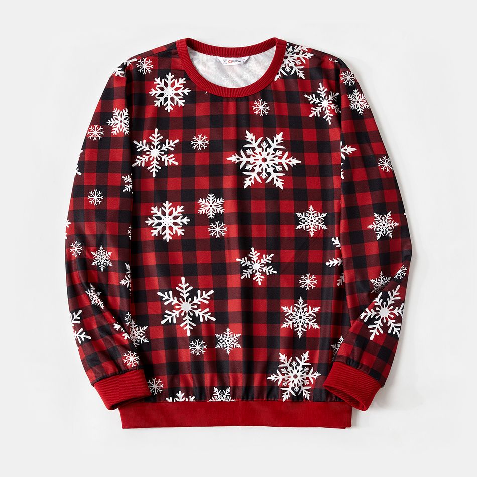 Christmas Family Matching Allover Snowflake Print Red Plaid Long-sleeve Dresses and Sweatshirts Sets REDWHITE big image 3