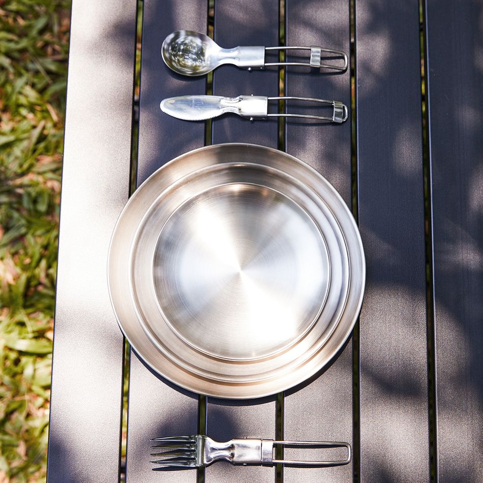 Placa de aço inoxidável alimentação servindo pratos de acampamento reutilizáveis louças Prata big image 3