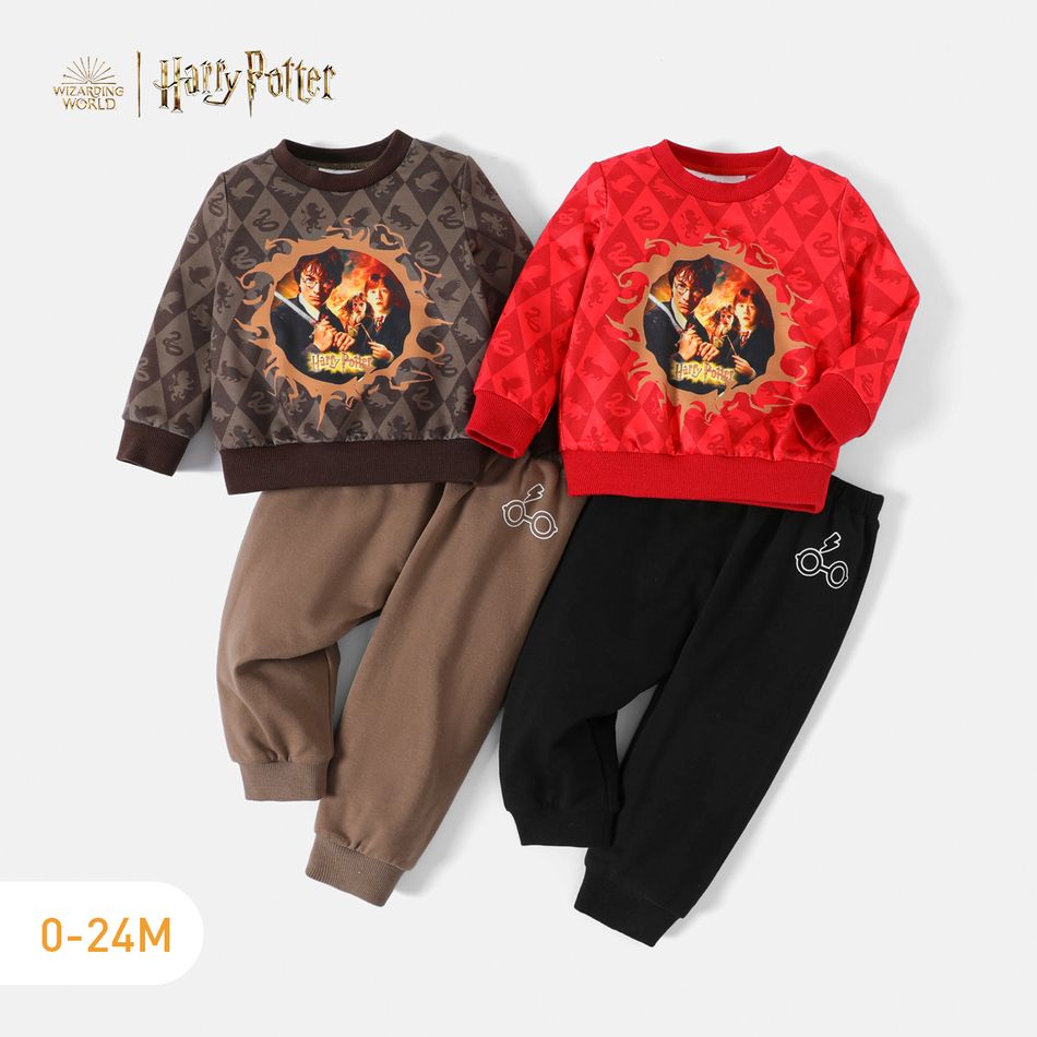 Harry Potter 2pcs Baby Boy/Girl Long-sleeve Graphic Sweatshirt and Sweatpants Set Burgundy big image 2