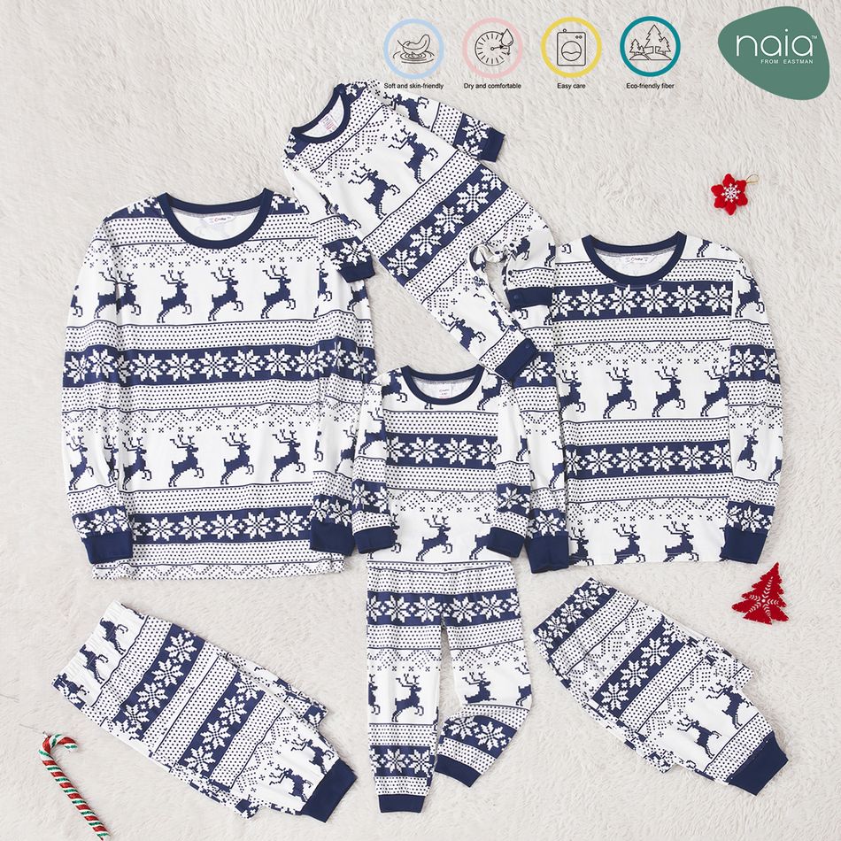 Christmas Family Matching Allover Blue Print Long-sleeve Naia Pajamas Sets (Flame Resistant) Blue big image 6