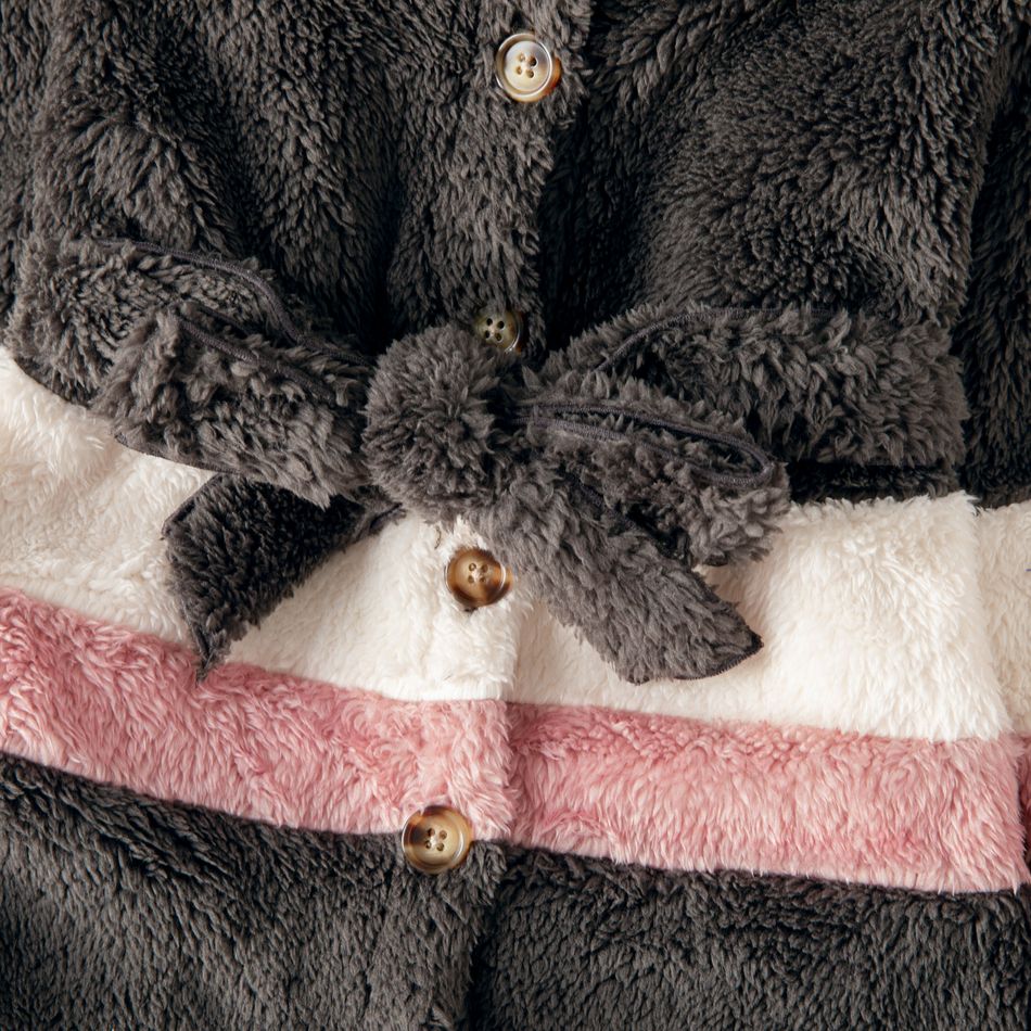 Toddler Girl Colorblock Fluffy Fleece Belted Hooded Coat ColorBlock big image 4