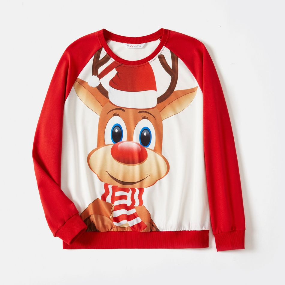 Christmas Mommy and Me Deer Print Red Raglan-sleeve Sweatshirts ColorBlock big image 2
