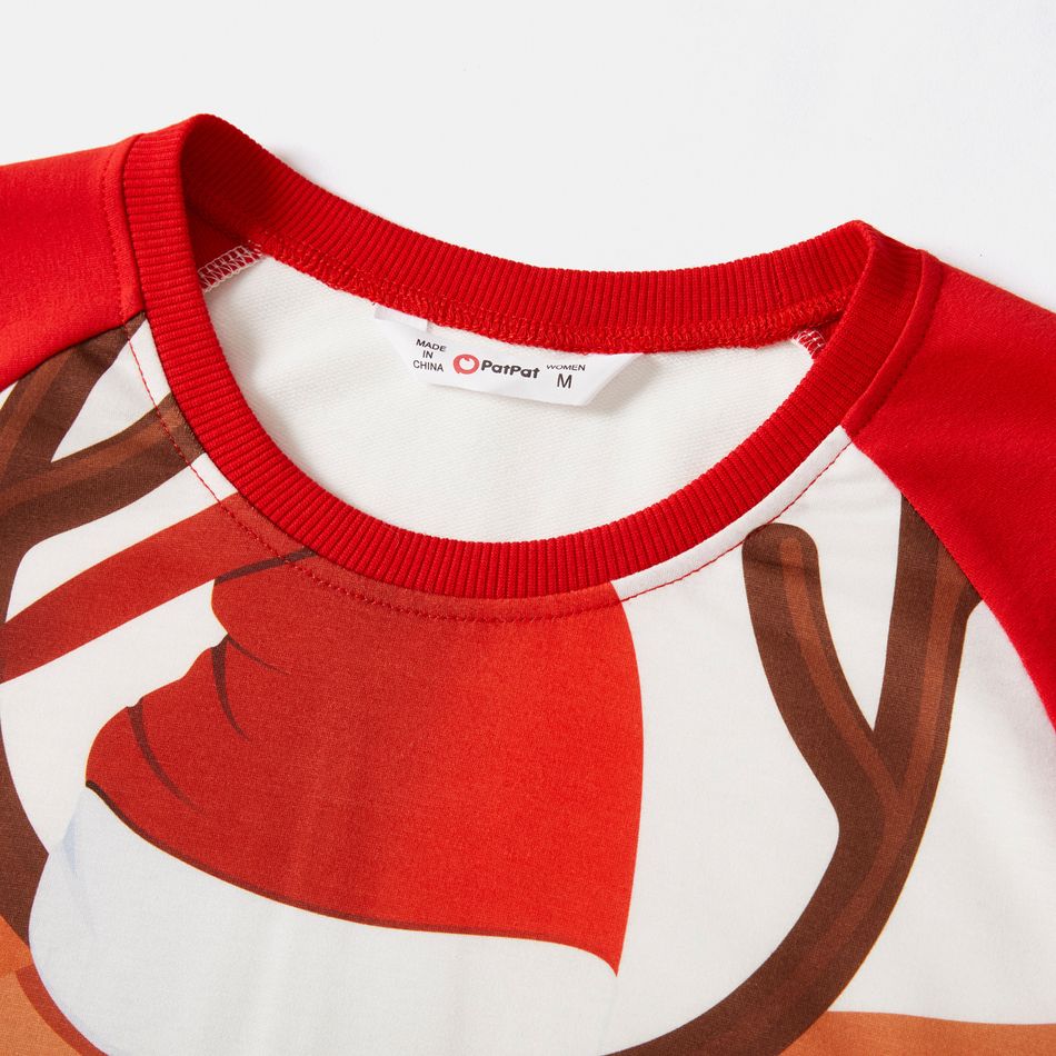 Christmas Mommy and Me Deer Print Red Raglan-sleeve Sweatshirts ColorBlock big image 3