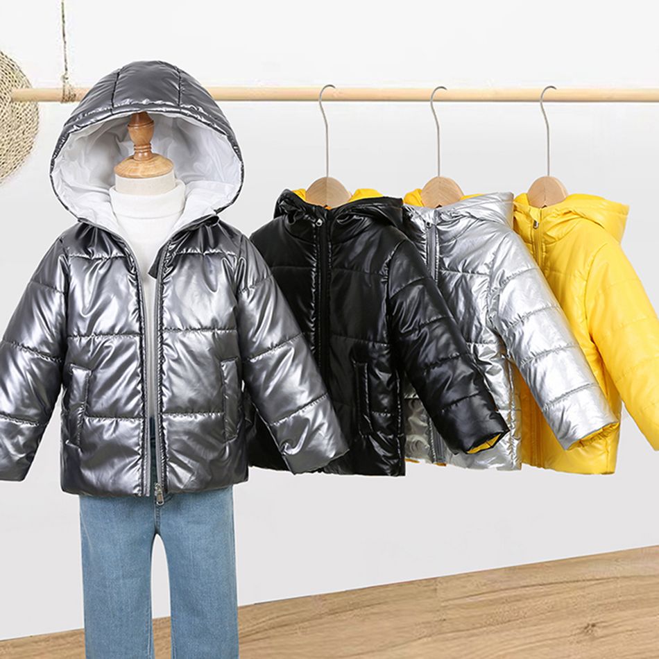 Toddler Boy/Girl Trendy Metallic Waterproof Windproof Waterproof Hooded Coat Dark Grey big image 6